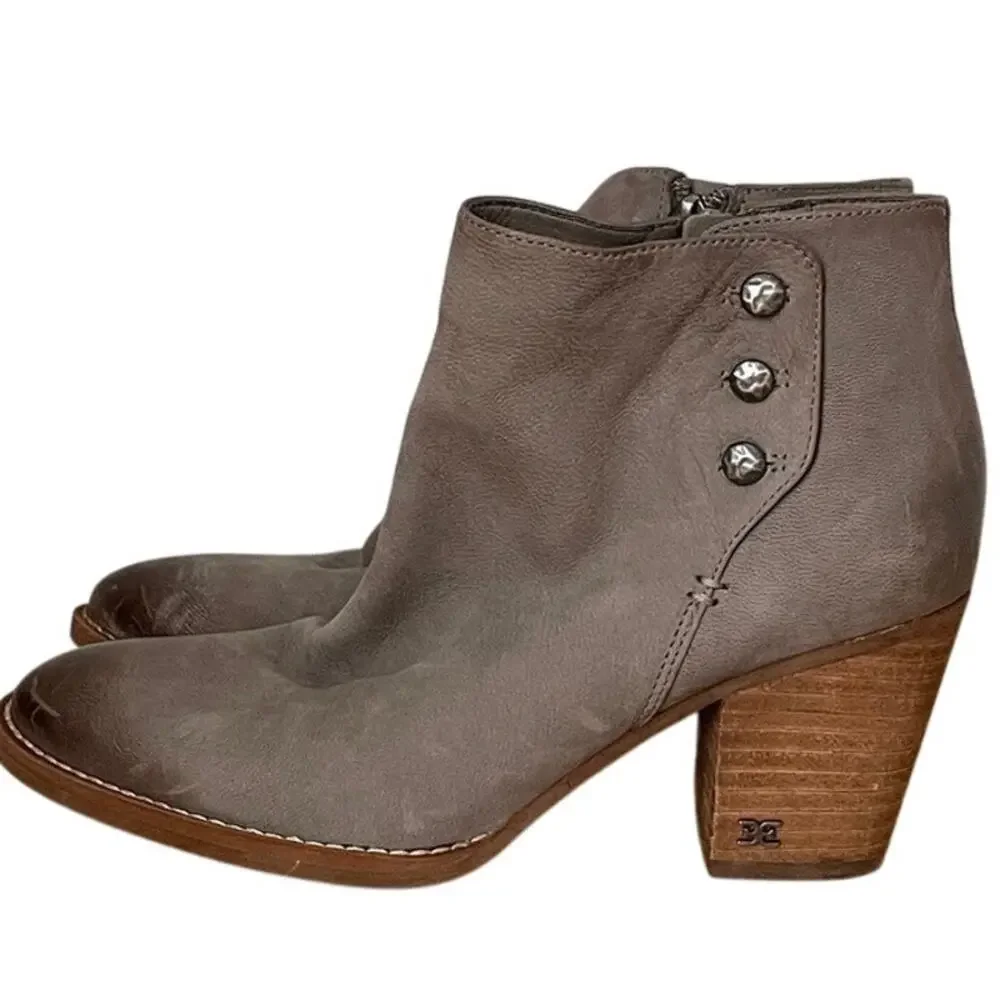 Sam Edelman Mariella Studded Leather Western Ankle Boots Taupe Gray 6.5